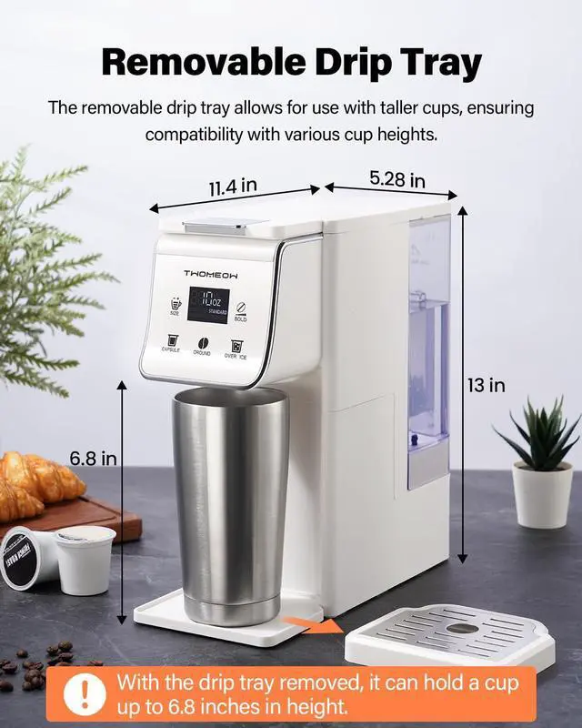Alt view image 7 of 7 - Coffee Maker Hot & Iced With Bold Setting,Single Serve Coffee Maker For K Cup And Grounds,52 Oz Removable Water Tank,6-14 Oz Brew Sizes,One Cup Kcup Coffee Machine With Reusable Filter, White