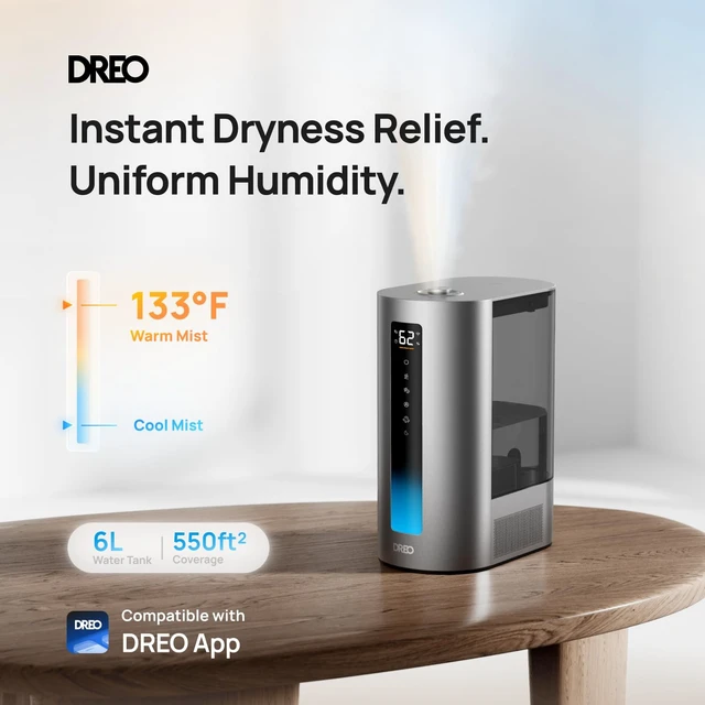 Alt view image 2 of 7 - 6L Smart Humidifiers for Bedroom, Warm & Cool Mist for Large Room | 60-Hour Quiet Runtime, 500ML/H Output, Smart Humidity Sensor, Indicator Light, App Control, Works with Alexa & Google, Silver