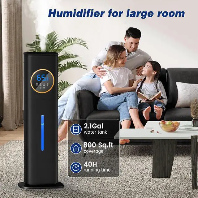 Alt view image 2 of 7 - Humidifiers for Bedroom, 2.1Gal/8L Humidifier large room with Essential Oil Diffuser, Top Fill Whole House Cool Mist Humidifiers for Plants Baby Kids Adults(Black)