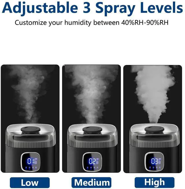 Alt view image 2 of 7 - Large Humidifier for Bedroom, 9L/2.5Gallon Ultrasonic Cool Mist Humidifier with Humidistat, 360°Nozzle, 350ML/H Big Mist Level, Suitable for Kids Room Livingroom Yoga Office Plant