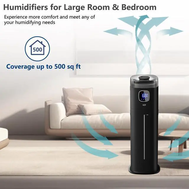 Alt view image 6 of 7 - Large Humidifier for Bedroom, 9L/2.5Gallon Ultrasonic Cool Mist Humidifier with Humidistat, 360°Nozzle, 350ML/H Big Mist Level, Suitable for Kids Room Livingroom Yoga Office Plant