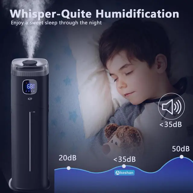 Alt view image 7 of 7 - Large Humidifier for Bedroom, 9L/2.5Gallon Ultrasonic Cool Mist Humidifier with Humidistat, 360°Nozzle, 350ML/H Big Mist Level, Suitable for Kids Room Livingroom Yoga Office Plant