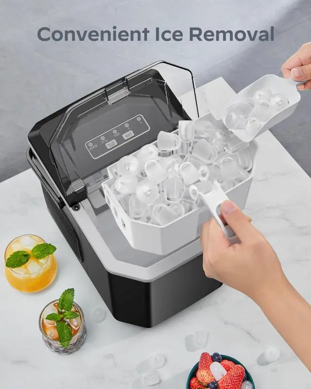 Alt view image 3 of 7 - Ice Maker Countertop, Portable Ice Machine with Carry Handle, Self-Cleaning Ice Makers with Basket and Scoop, 9 Cubes in 6 Mins, 26 lbs per Day, Ideal for Home, Kitchen, Camping, RV