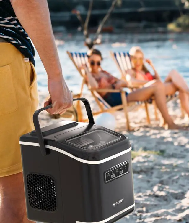 Alt view image 7 of 7 - Countertop Ice Maker, Portable, Self-Cleaning, 9 Bullet Ice Cubes in 6 Mins, 26lbs/24Hrs, Ice Maker Machine with Ice Bags, Handle, Standing Scoop and Basket, Black