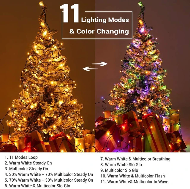 Alt view image 2 of 7 - Outdoor Christmas Tree Lights, 65.67 ft 200 LED Indoor String Light | Warm White to Colored Xmas Lights, Remote 11-Function Connectable Twinkle Mini Lights Color Changing for Garland Window House