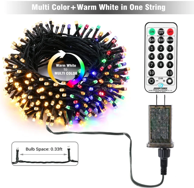 Alt view image 7 of 7 - Outdoor Christmas Tree Lights, 65.67 ft 200 LED Indoor String Light | Warm White to Colored Xmas Lights, Remote 11-Function Connectable Twinkle Mini Lights Color Changing for Garland Window House