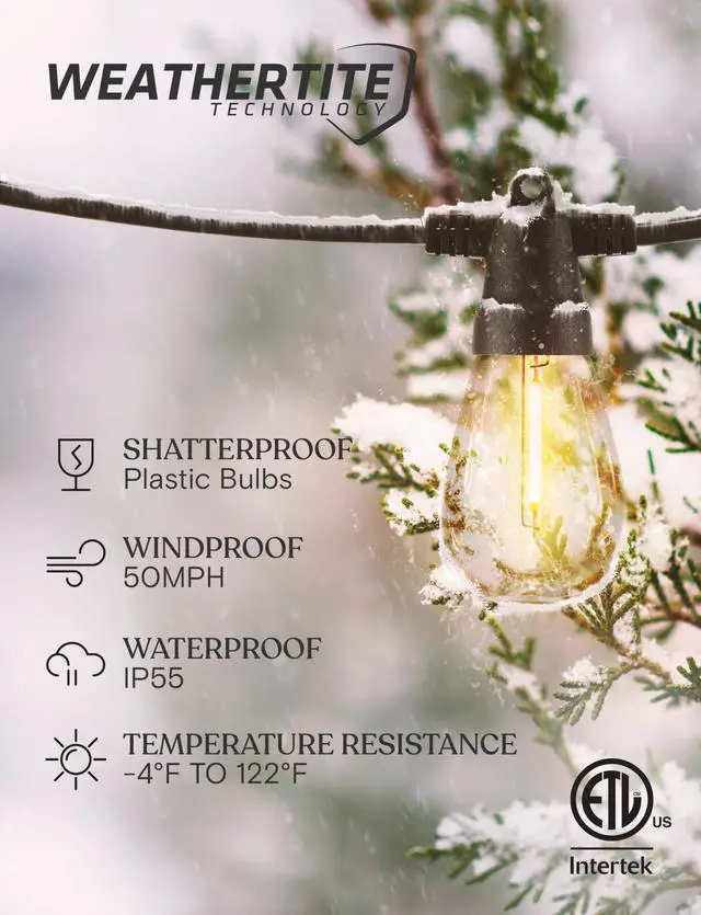 Alt view image 2 of 7 - 104 (52x2) FT Ambience Pro Solar Powered Outdoor LED String Lights - Waterproof Remote Control Lights - 32 Bulbs, 7W Solar Powered Soft White Light for Camping, Patio, Garden