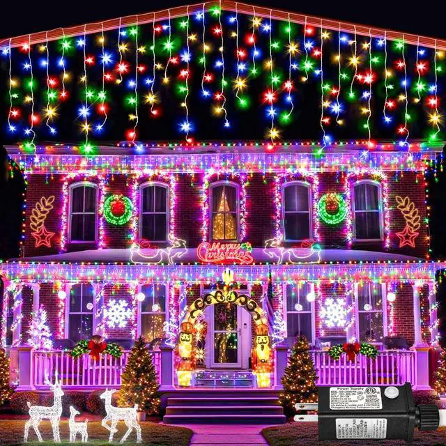 Main image of 132 ft Christmas Lights -1280 LED Icicle Lights Outdoor with 240 Drops Hanging String Lights, 8 Modes Plug in Waterproof Timer Memory for Holiday Wedding Party Window Garden Decoration (Multicolor)
