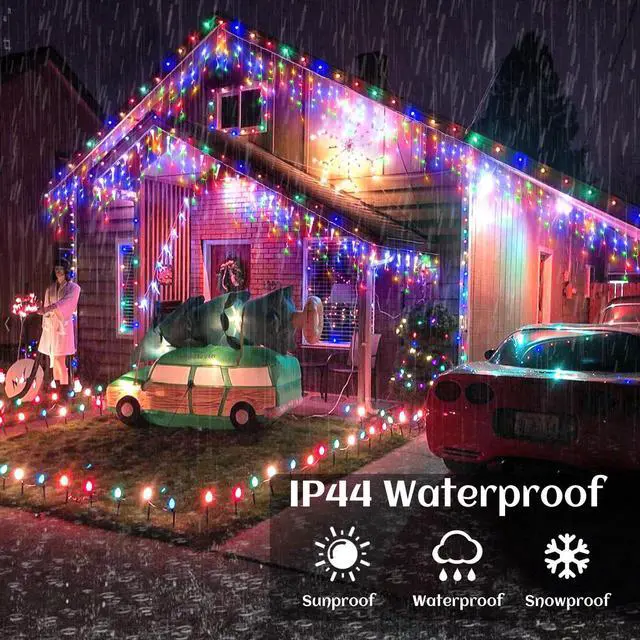 Alt view image 6 of 7 - 132 ft Christmas Lights -1280 LED Icicle Lights Outdoor with 240 Drops Hanging String Lights, 8 Modes Plug in Waterproof Timer Memory for Holiday Wedding Party Window Garden Decoration (Multicolor)