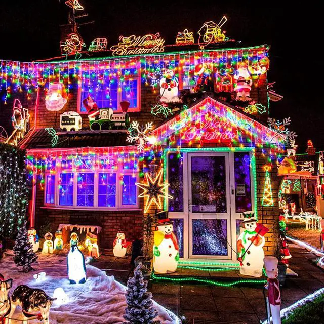 Alt view image 7 of 7 - 132 ft Christmas Lights -1280 LED Icicle Lights Outdoor with 240 Drops Hanging String Lights, 8 Modes Plug in Waterproof Timer Memory for Holiday Wedding Party Window Garden Decoration (Multicolor)