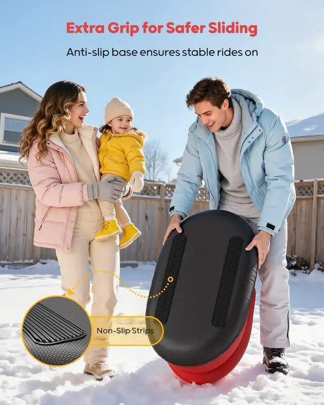 Alt view image 4 of 7 - Snow Sled for Toddlers 1-3 with Canvas Cover, Inflatable Baby Sled with 3-Sided Protection, Tow Strap & Handles, Kids Snow Tube for Skiing & Sledding Outdoor Toys (Red)