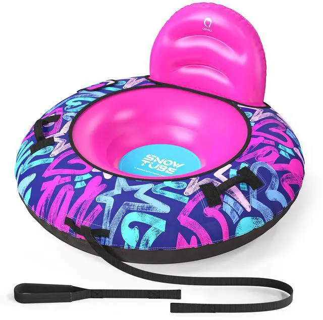 Main image of 44 Snow Tube with Backrest Heavy Duty Inflatable Sled 500 lbs Capacity with Cover, Handles & Tow Rope, Snow Tubing Sleds for Kids & Teens, Portable Air Sled with Fast Valve (Pink)