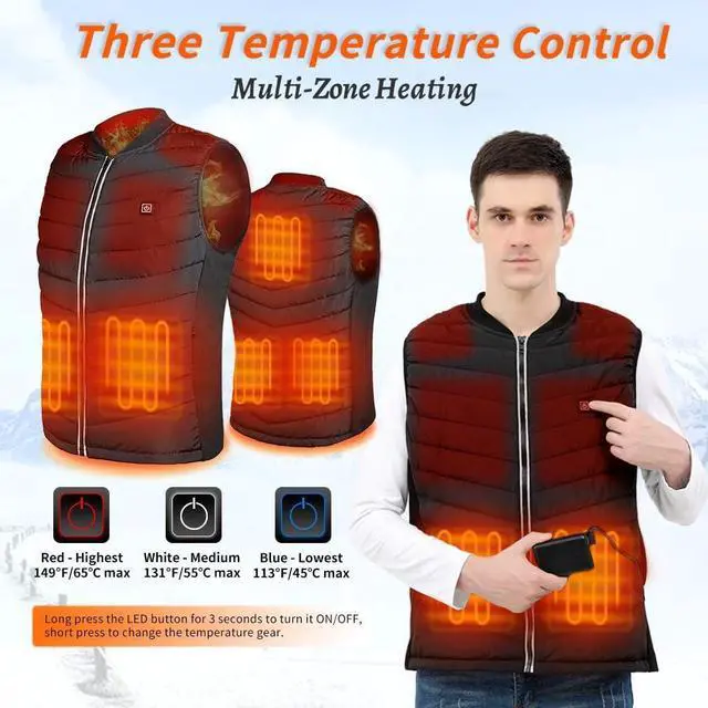 Alt view image 4 of 7 - Heated Vest, 8 heating zones,USB Charging Heating Vest Washable Body Warmer with Battery Pack for Outdoor
