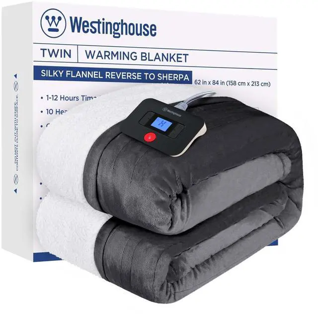 Alt view image 2 of 7 - Electric Blanket Twin, Heated Blanket Twin Size with 10 Heating Levels and 1 to 12 Hours Heating Time Settings, Flannel to Sherpa Reversible, Machine Washable (62" x 84", Charcoal)