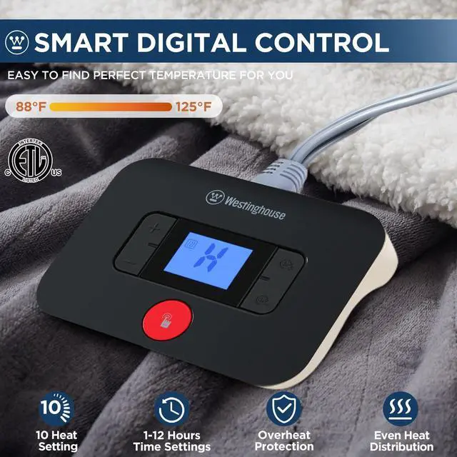 Alt view image 3 of 7 - Electric Blanket Twin, Heated Blanket Twin Size with 10 Heating Levels and 1 to 12 Hours Heating Time Settings, Flannel to Sherpa Reversible, Machine Washable (62" x 84", Charcoal)