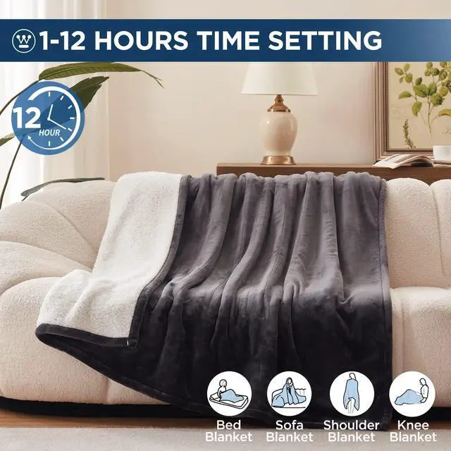 Alt view image 5 of 7 - Electric Blanket Twin, Heated Blanket Twin Size with 10 Heating Levels and 1 to 12 Hours Heating Time Settings, Flannel to Sherpa Reversible, Machine Washable (62" x 84", Charcoal)