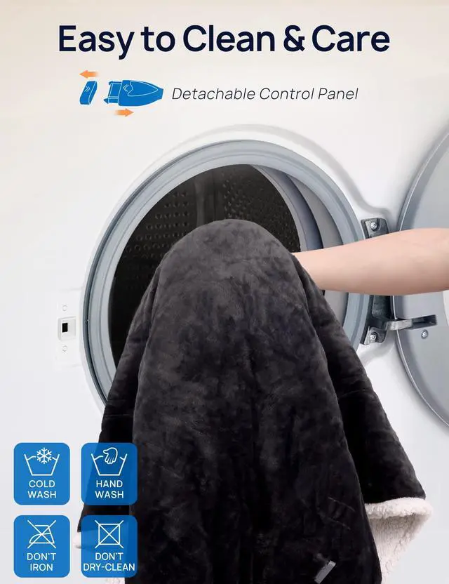 Alt view image 6 of 6 - Wearable Heated Throw Blanket, Electric Heated Wrap Poncho Shawl with Pockets, 6 Heating Levels & 2 to 10 Hours Time Settings, 50 x 60 Inch, Beige, Grey