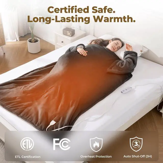 Alt view image 6 of 7 - Wearable Heated Blanket with Foot Pocket & Sleeves, Electric Blanket Heated Robe for Women & Men, 5 Heat Settings, 3H Auto-Off, Machine Washable, ETL Certified, Gift-Ready, 50x70 Inches, Grey