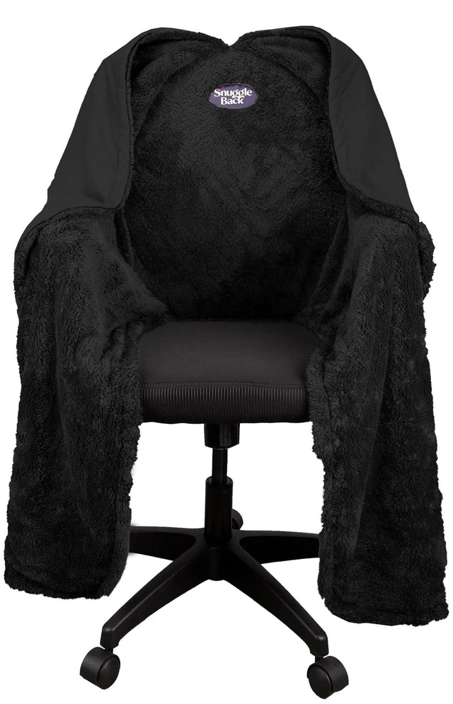Main image of The Original Office Chair Blanket by SnuggleBack; Cozy Comfy Office Desk Chair Wrap Attaches for Hands-Free Warmth. Stay Warm In The Winter or Summer. (Black Pattern Fleece)
