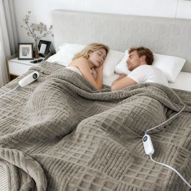 Main image of Heated Blanket King Size, 90x100 Electric Blanket Heating Waffle with Dual Controllers, Fast Heating with 12 Heat Levels & 12 Hours Auto Off, with ETL & FCC for Bed(Light Gray)