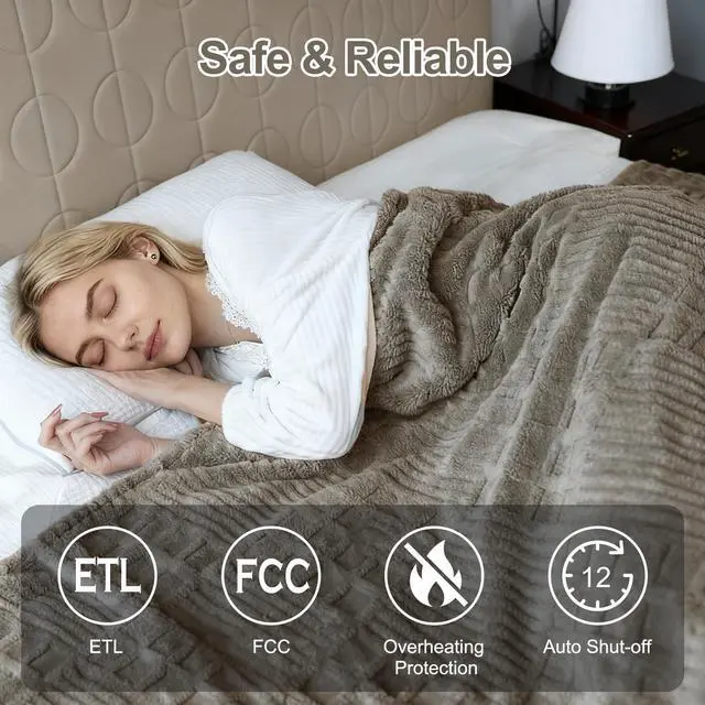 Alt view image 5 of 7 - Heated Blanket King Size, 90x100 Electric Blanket Heating Waffle with Dual Controllers, Fast Heating with 12 Heat Levels & 12 Hours Auto Off, with ETL & FCC for Bed(Light Gray)