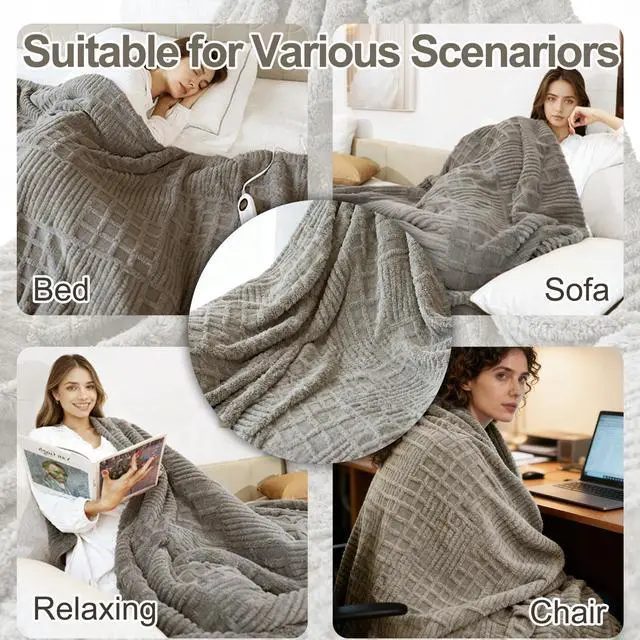 Alt view image 7 of 7 - Heated Blanket King Size, 90x100 Electric Blanket Heating Waffle with Dual Controllers, Fast Heating with 12 Heat Levels & 12 Hours Auto Off, with ETL & FCC for Bed(Light Gray)