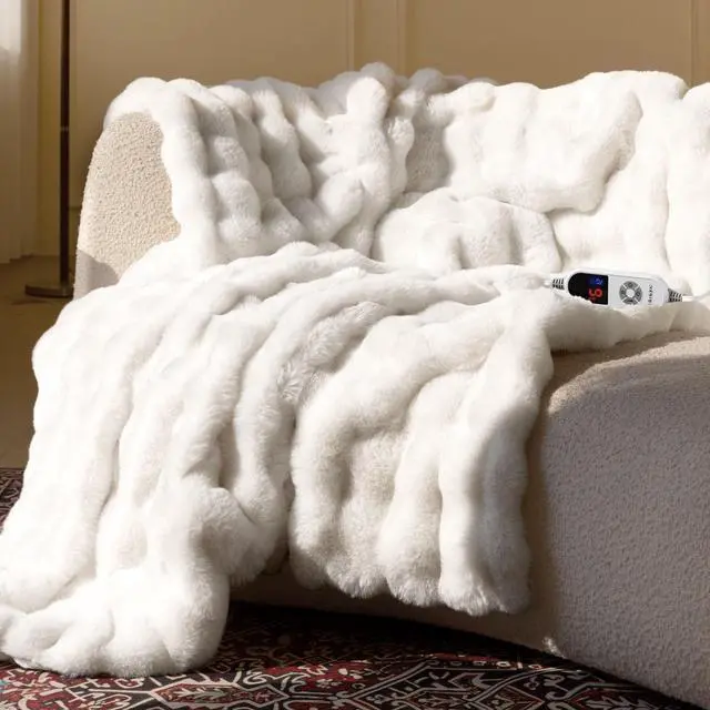 Main image of Electric Heated Blanket for Girls & Women, Soft & Luxurious, Faux Rabbit Fur Heating Throw Blankets, 6 Heat Settings, Overheat Protection, Quick Heating, Memory Function, Gift-Ready Design, 50"x60"