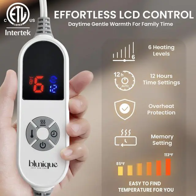 Alt view image 4 of 7 - Electric Heated Blanket for Girls & Women, Soft & Luxurious, Faux Rabbit Fur Heating Throw Blankets, 6 Heat Settings, Overheat Protection, Quick Heating, Memory Function, Gift-Ready Design, 50"x60"