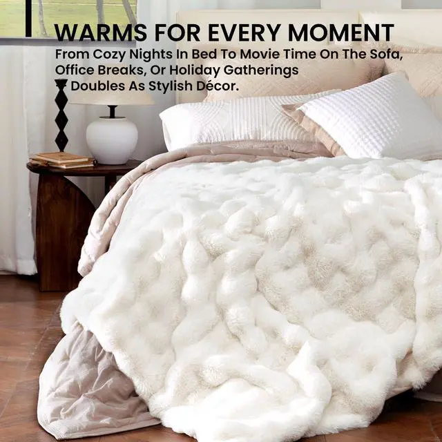 Alt view image 2 of 7 - Electric Heated Blanket for Girls & Women, Soft & Luxurious, Faux Rabbit Fur Heating Throw Blankets, 6 Heat Settings, Overheat Protection, Quick Heating, Memory Function, Gift-Ready Design, 50"x60"