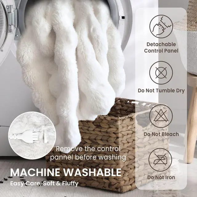 Alt view image 6 of 7 - Electric Heated Blanket for Girls & Women, Soft & Luxurious, Faux Rabbit Fur Heating Throw Blankets, 6 Heat Settings, Overheat Protection, Quick Heating, Memory Function, Gift-Ready Design, 50"x60"