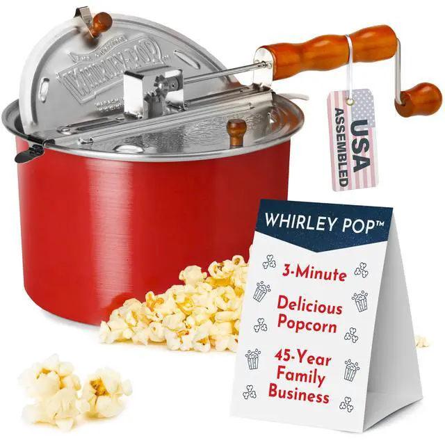 Main image of Original Whirley Pop Popcorn Maker - 6 Quart Popcorn Popper, Aluminum Popcorn Maker With Metal Gears,  Stove Top, Gourmet Popcorn Pot, Culinary Popper (Red)