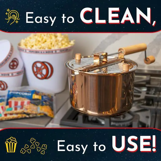 Alt view image 6 of 7 - Original Whirley Pop Popcorn Maker - 6 Quart Popcorn Popper, Aluminum Popcorn Maker With Metal Gears,  Stove Top, Gourmet Popcorn Pot, Culinary Popper (Red)