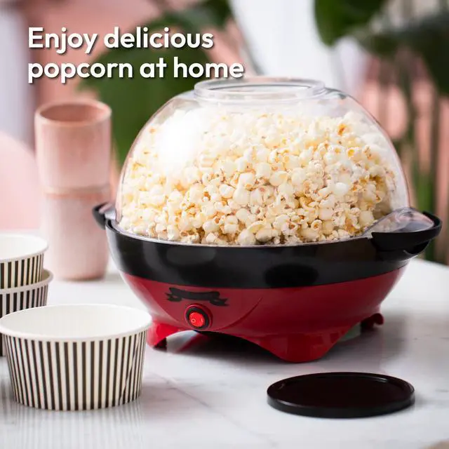Alt view image 2 of 7 - Popcorn Machine 800W Electric Hot Oil Popcorn Maker with Non-Stick Plate, Lid & Stirrer Large 24-Cup Popper for Home, Parties, Movie Night Butter, Sugar & Spice Compatible (Red)