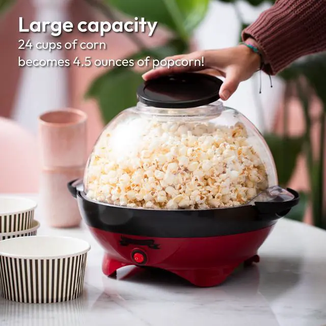Alt view image 6 of 7 - Popcorn Machine 800W Electric Hot Oil Popcorn Maker with Non-Stick Plate, Lid & Stirrer Large 24-Cup Popper for Home, Parties, Movie Night Butter, Sugar & Spice Compatible (Red)