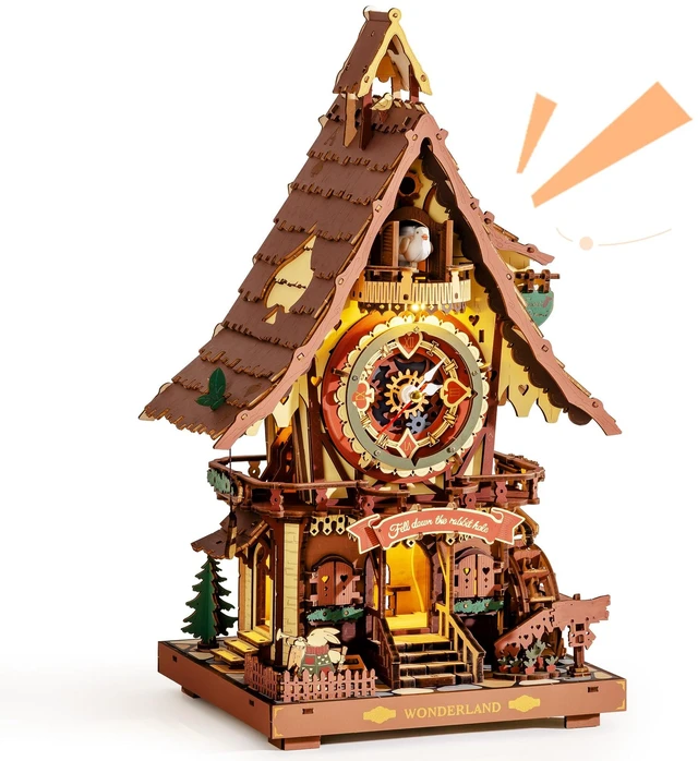 Main image of Cuckoo Clock 3D Wooden Puzzle with LED Light & Hourly Chime for Adults | DIY Wooden Clock Model Building Set, Unique Gift for Women Men