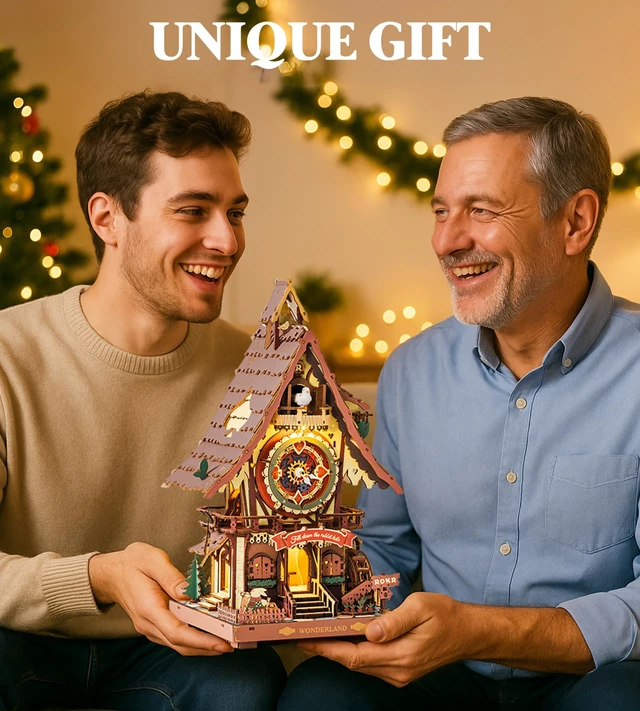 Alt view image 7 of 7 - Cuckoo Clock 3D Wooden Puzzle with LED Light & Hourly Chime for Adults | DIY Wooden Clock Model Building Set, Unique Gift for Women Men