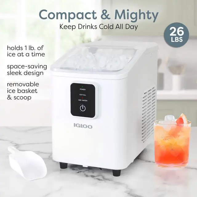 Alt view image 2 of 7 - Self-Cleaning Countertop Ice Maker - Compact and Portable - Creates 26 lbs. Per Day, 8 Pieces Ready Every 7-8 Minutes - Includes Ice Scoop and Basket - White