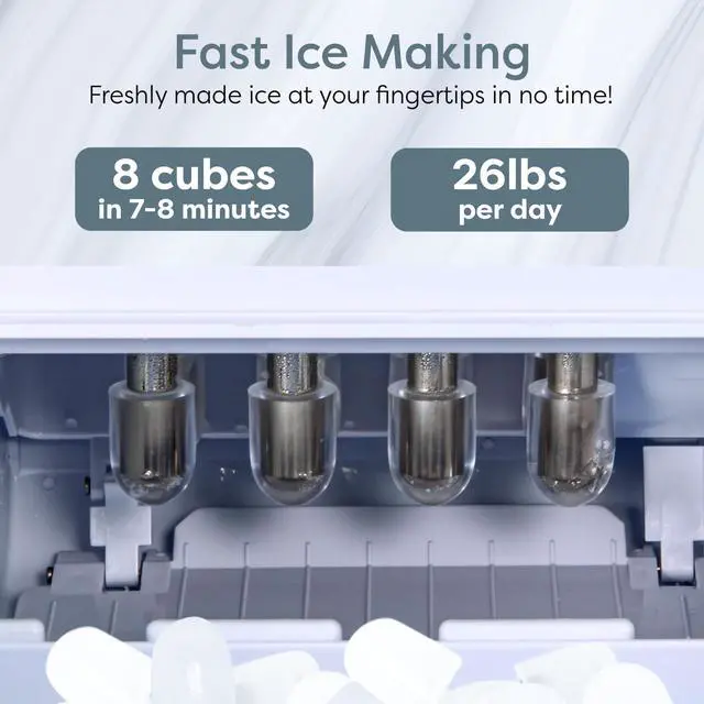 Alt view image 3 of 7 - Self-Cleaning Countertop Ice Maker - Compact and Portable - Creates 26 lbs. Per Day, 8 Pieces Ready Every 7-8 Minutes - Includes Ice Scoop and Basket - White