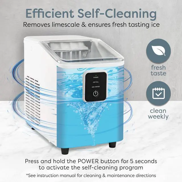 Alt view image 6 of 7 - Self-Cleaning Countertop Ice Maker - Compact and Portable - Creates 26 lbs. Per Day, 8 Pieces Ready Every 7-8 Minutes - Includes Ice Scoop and Basket - White