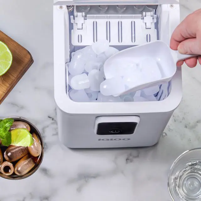 Alt view image 7 of 7 - Self-Cleaning Countertop Ice Maker - Compact and Portable - Creates 26 lbs. Per Day, 8 Pieces Ready Every 7-8 Minutes - Includes Ice Scoop and Basket - White