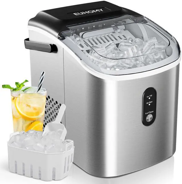 Main image of Countertop Ice Maker Machine with Handle, 26.3lbs Per Day, 9 Cubes in 6 Mins, Auto-Cleaning Portable Ice Maker with Basket and Scoop, for Home/Kitchen/Camping/RV (Silver)
