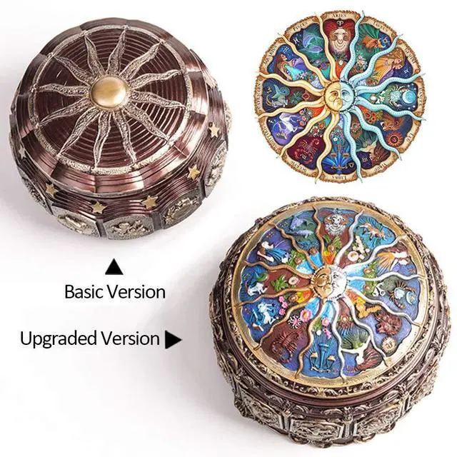 Alt view image 6 of 7 - Vintage Music Box with Constellations Rotating Goddess LED Lights Twinkling Resin Carved Mechanism Musical Box with Sankyo 18-Note Wind Up Signs of The Zodiac Gift for Birthday (A1 Upgraded)