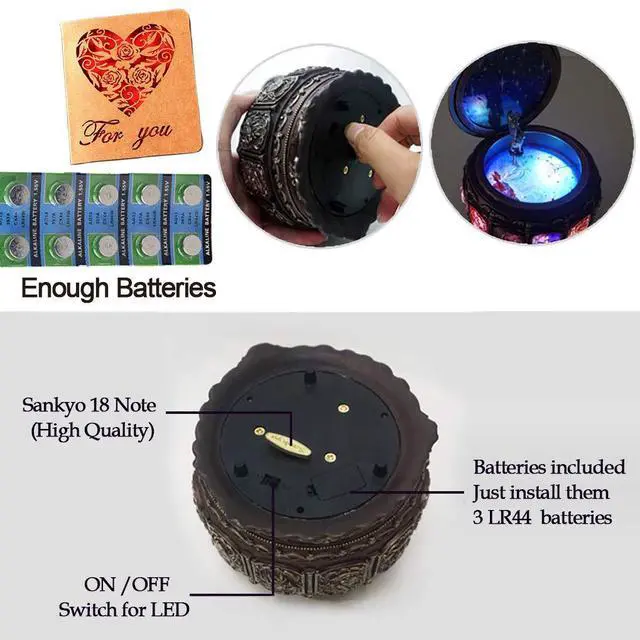 Alt view image 7 of 7 - Vintage Music Box with Constellations Rotating Goddess LED Lights Twinkling Resin Carved Mechanism Musical Box with Sankyo 18-Note Wind Up Signs of The Zodiac Gift for Birthday (A1 Upgraded)