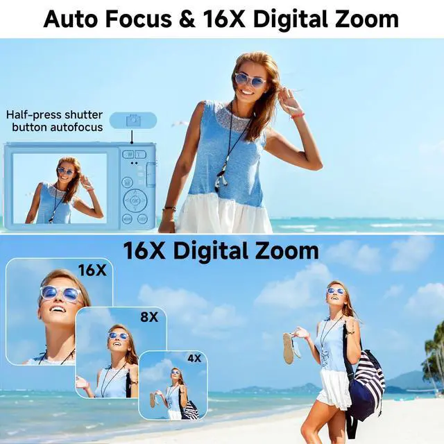 Alt view image 5 of 7 - Digital Camera FHD 4K Kids Camera 44MP with 64GB SD Card (Blue) | Autofocus