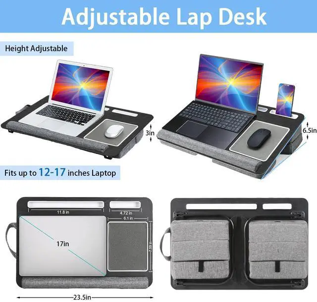 Main image of Lap Desk with Cushion - Fit up to 17 Laptop Desk for Bed Couch, Adjustable Computer Tray Table for Adults,Portable Foldable Lap Stand with Tablet & Phone Holder,Mouse Pad & Wrist Rest