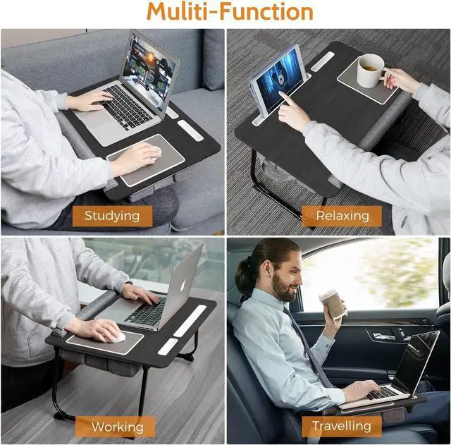 Alt view image 4 of 5 - Lap Desk with Cushion - Fit up to 17 Laptop Desk for Bed Couch, Adjustable Computer Tray Table for Adults,Portable Foldable Lap Stand with Tablet & Phone Holder,Mouse Pad & Wrist Rest