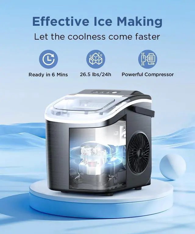 Alt view image 2 of 7 - Ice Maker Countertop, Portable Ice Machine with Self-Cleaning, 26.5lbs/24Hrs, 9 Bullet Ice Cubes in 6 Mins, Ice Basket and Scoop, Ideal for Home, Kitchen, Bar, Camping