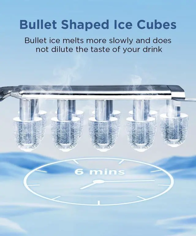 Alt view image 3 of 7 - Ice Maker Countertop, Portable Ice Machine with Self-Cleaning, 26.5lbs/24Hrs, 9 Bullet Ice Cubes in 6 Mins, Ice Basket and Scoop, Ideal for Home, Kitchen, Bar, Camping