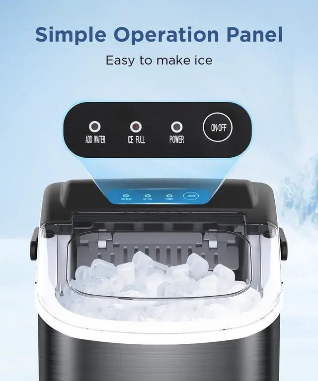 Alt view image 4 of 7 - Ice Maker Countertop, Portable Ice Machine with Self-Cleaning, 26.5lbs/24Hrs, 9 Bullet Ice Cubes in 6 Mins, Ice Basket and Scoop, Ideal for Home, Kitchen, Bar, Camping