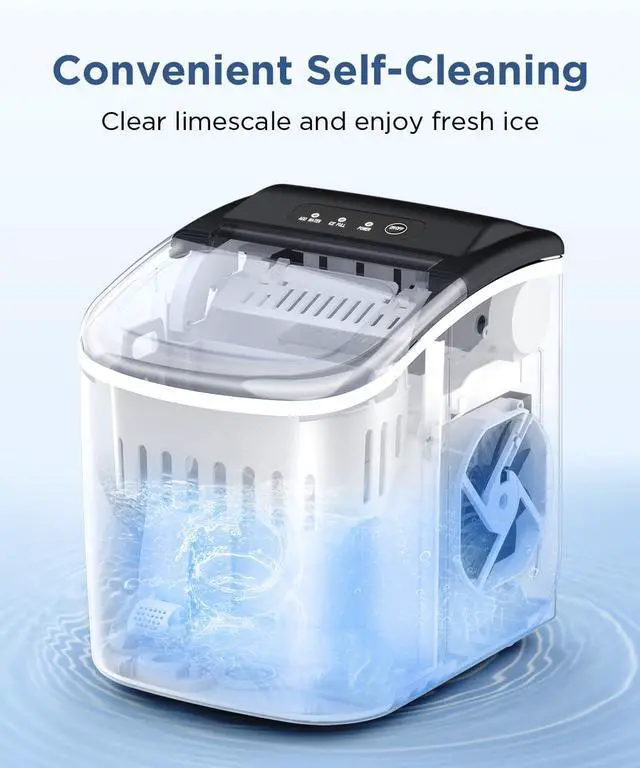 Alt view image 5 of 7 - Ice Maker Countertop, Portable Ice Machine with Self-Cleaning, 26.5lbs/24Hrs, 9 Bullet Ice Cubes in 6 Mins, Ice Basket and Scoop, Ideal for Home, Kitchen, Bar, Camping